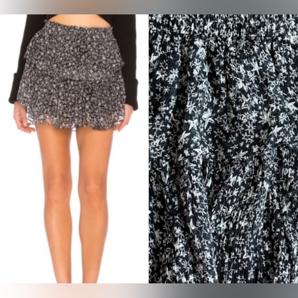 LoveShackFancy Black with White Stars Ruffle Mini Skirt